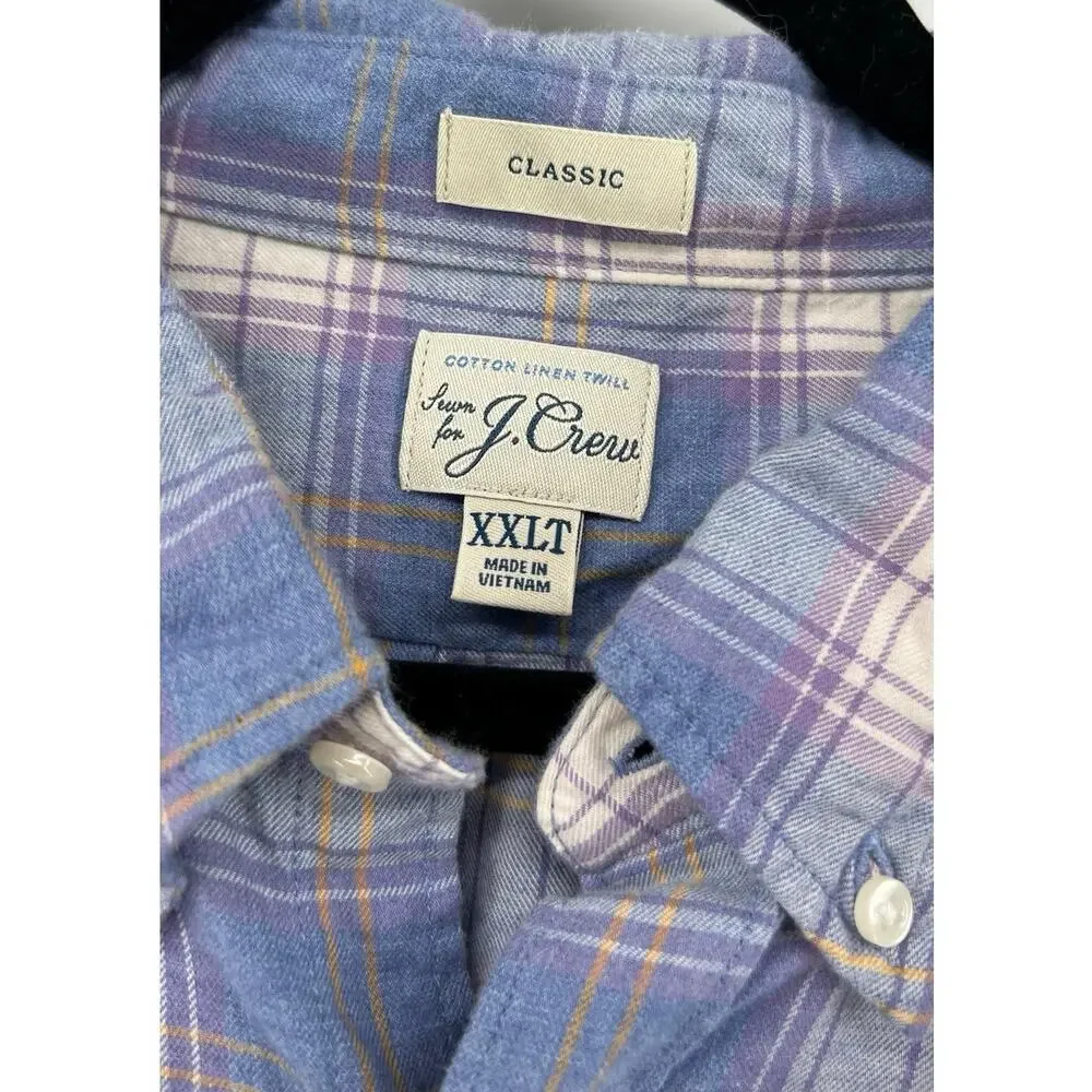J.Crew Classic Cotton Linen Twill Button Down Shirt Men's Size XXLT Blue Purple